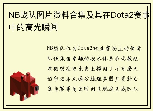 NB战队图片资料合集及其在Dota2赛事中的高光瞬间